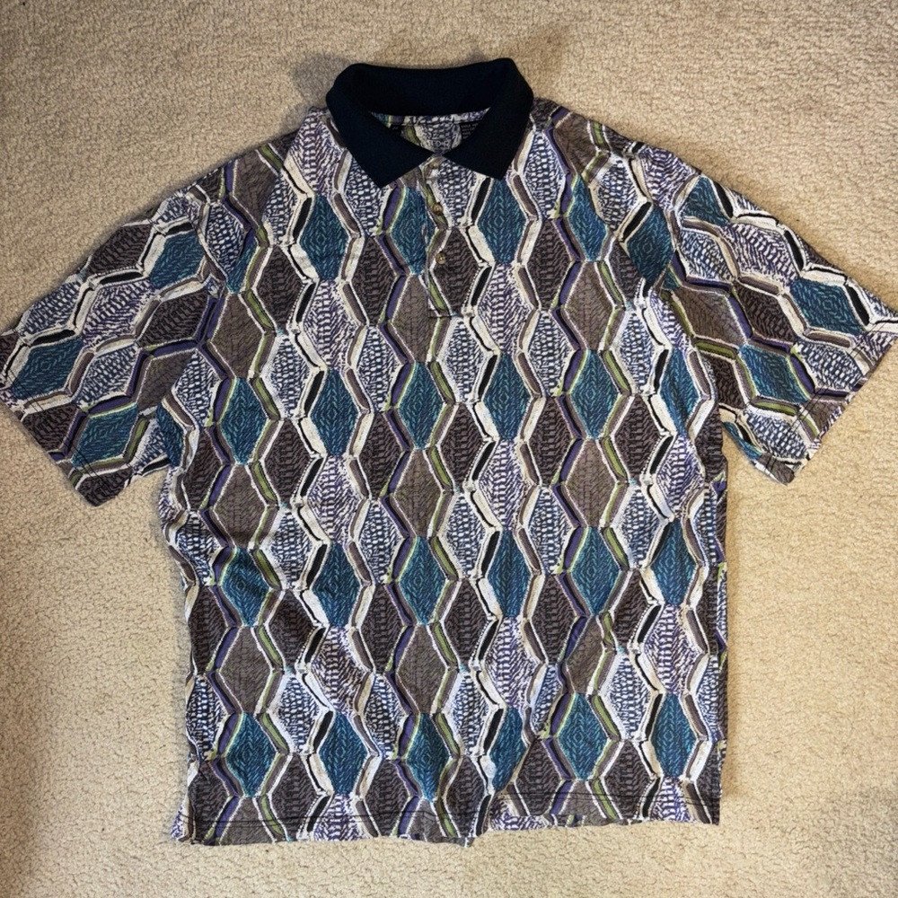 VTG Y2K 90s Tundra Multicolored Collared Polo Shirt M Diamond